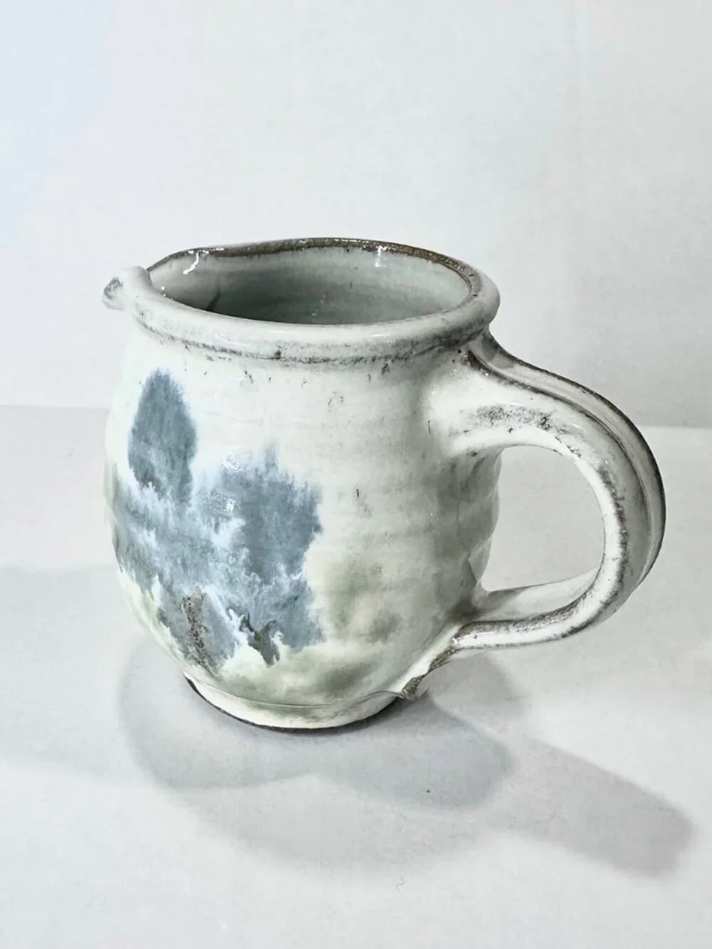 Handcrafted Studio Pottery Creamer with Handle Floral Glaze Gray Blue Green 4
